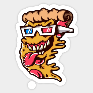 Retro Cartoon Pizza with 3D Glasses Sticker